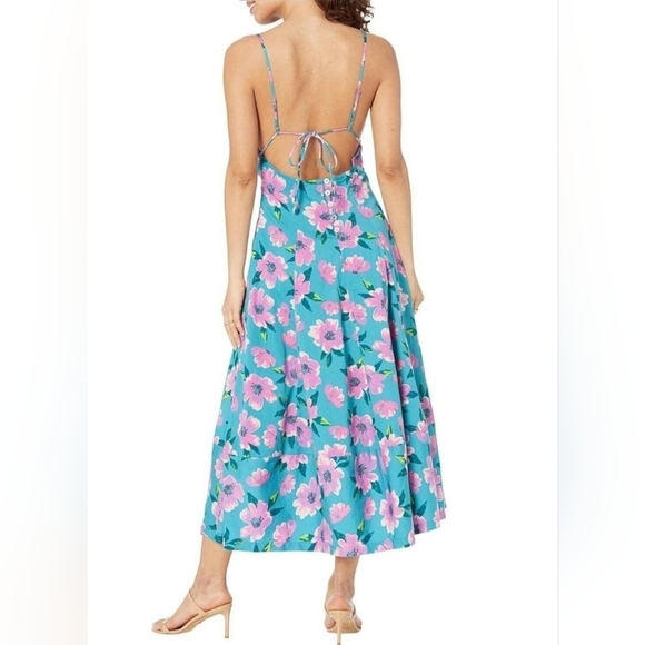 Free People Teal Pink Floral Open Back Midi Dress - Picture 11 of 11